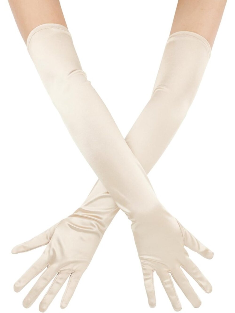 Women's Champagne 1920s Long Elbow Length For Bridal Evening Satin Opera Gloves